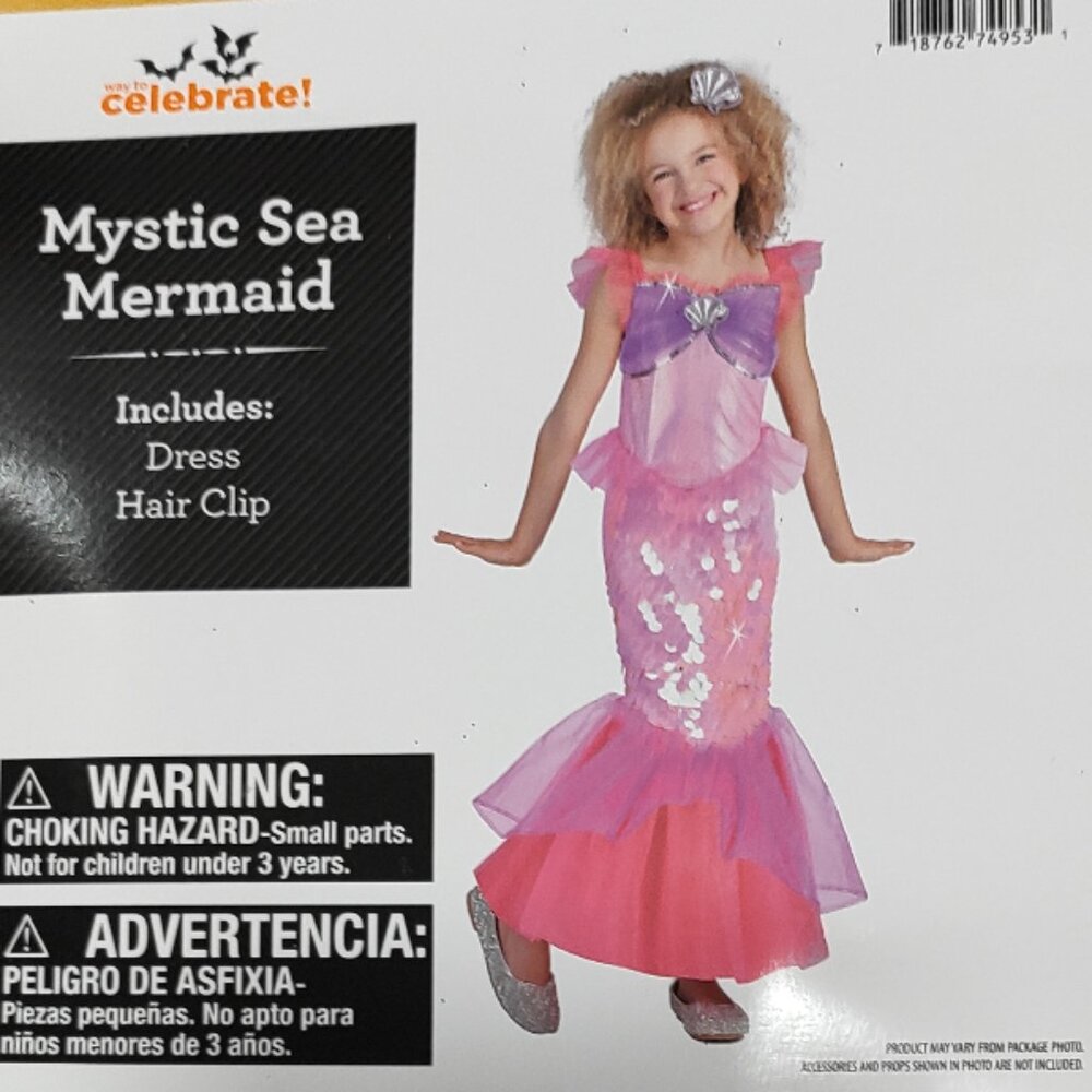 NEW Walmart Mystic Sea Mermaid Costume (Dress, Hair Clip) Size Large (10/12) NWT